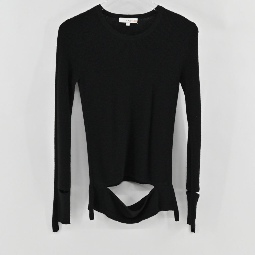 IRO Shelly Cutout Hem Sweater Womens Size S Black Yak Wool Ribbed Knit Pullover
